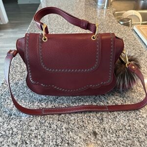 THALE BLANC - AUDREY SATCHEL: MAROON DESIGNER HANDBAG/CROSSBODY W/ GOLD HARDWARE